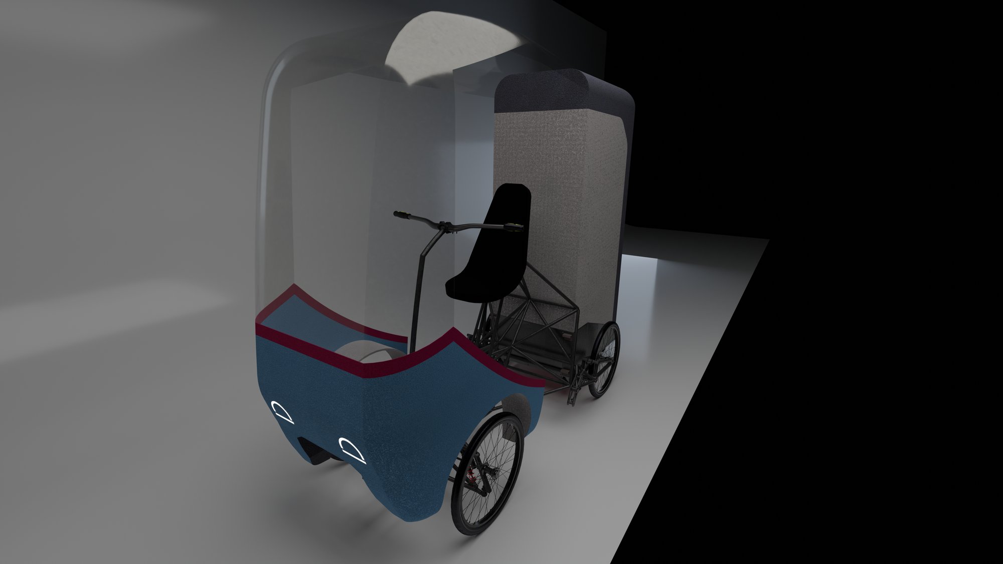 Studio render, seat, handlebars and cargo box detail